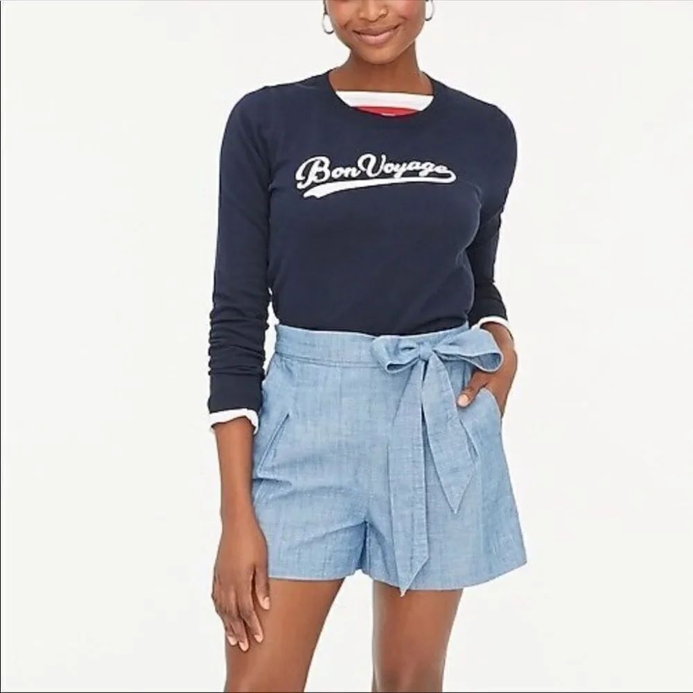 J. Crew 12 Tie-Waist Chambray Light Blue Cotton Dress Shorts